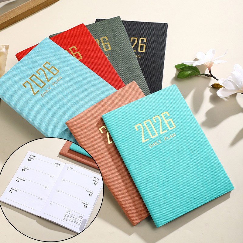 2026 A5 Weekly Planner – ปกหนัง PU, 365 วันรายวัน, สมุดบันทึกวาระขนาดกะทัดรัดสําหรับโรงเรียนและสํานักงาน, สมุดบันทึกตารางรายสัปดาห์ระดับพรีเมียม