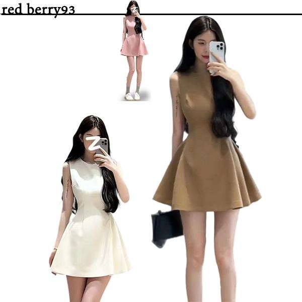 Red Berry ชุดเดรสสีน้ำตาลแขนกุดมีเอวกระโปรงสั้นสำหรับสาวฮอตปี 2025 ใส่ไปทำงานหรือเดทใหม่ๆ 99013