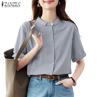 ZANZEA เสื้อเชิ้ตแขนสั้นคอกลมสำหรับผู้หญิง สไตล์เกาหลี