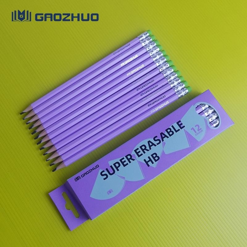 2-ดินสอ HB สีม่วง รุ่น SUPER ERASABLE แพ็ค 12 แท่ง ดินสอเขียนคุณภาพจาก GAOZHUO purple