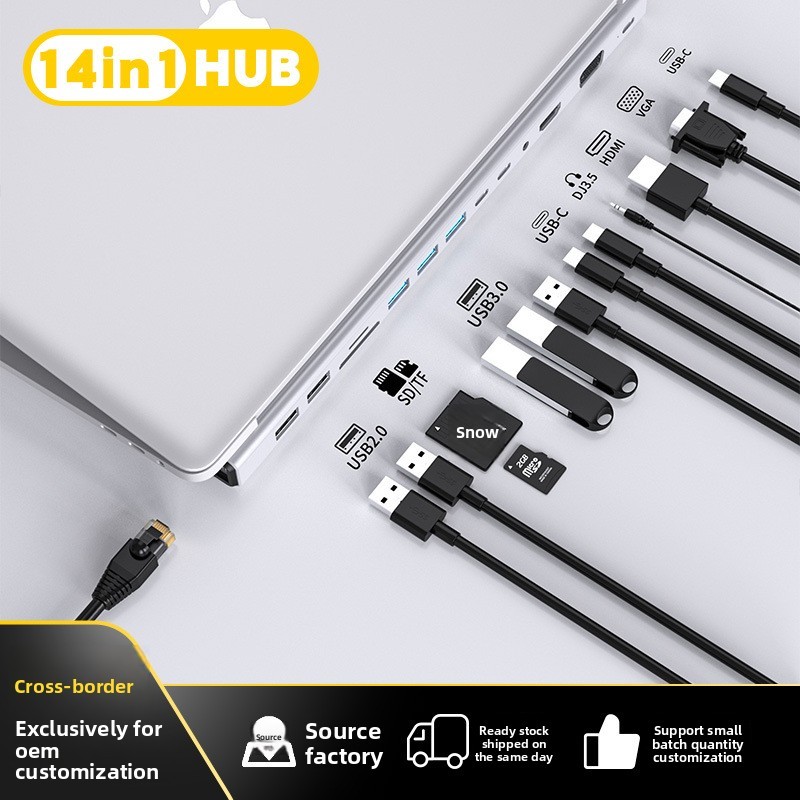 14 in 1Type c Docking Station usb hub ขาตั้งโน๊ตบุ๊คมัลติฟังก์ชั่น Dual HDMI4K RJ45 Gigabit Docking 