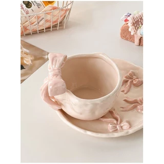 3D สามมิติ Bowknot นูนชามเซรามิค Niche ประณีตบนโต๊ะอาหารเบเกอรี่หวาน