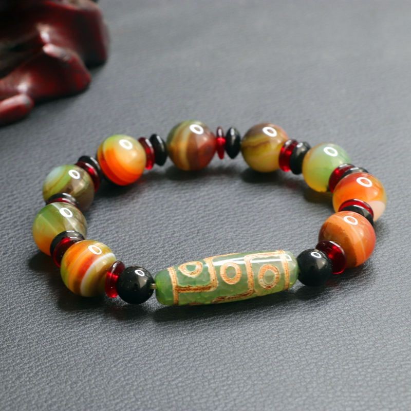 สร้อยข้อมือ Dzi Beads และ Agate ธรรมชาติ เครื่องประดับเป็นของขวัญพิเศษ