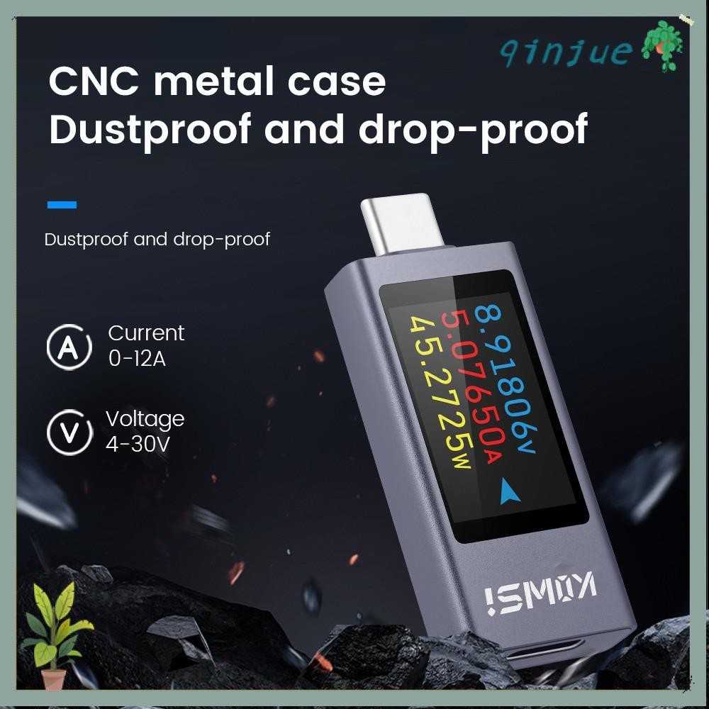 QINJUE Power Meter Tester, DC 4-30V 0-12A PD Current และแรงดันไฟฟ้า Monitor, แบตเตอรี่ความจุ Type-C 