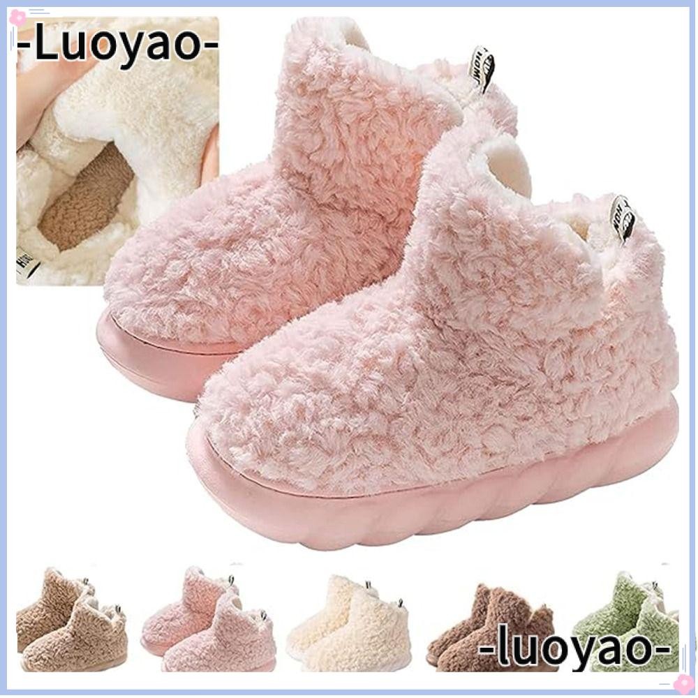 LUOYAO รองเท้าบูทหิมะ แบบสวมง่าย ขนนุ่ม สวมใส่ง่าย เหมาะสำหรับภายในบ้าน