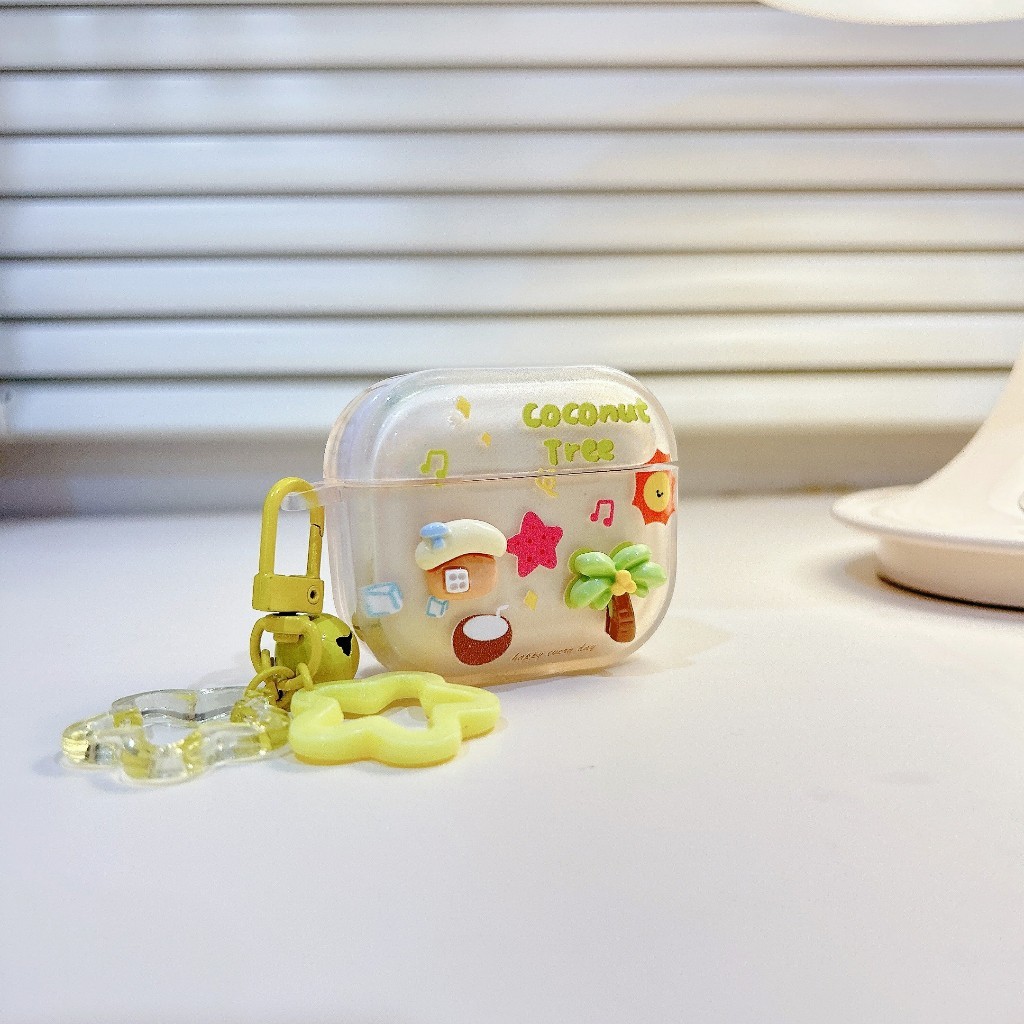 เคสหูฟังAirpods4 ต้นมะพร้าว เคสใสการ์ตูนนูน  Airpods3 เคสหูฟังบลูทูธ gen gen1 gen2 เคสหูฟังไร้สาย Pr