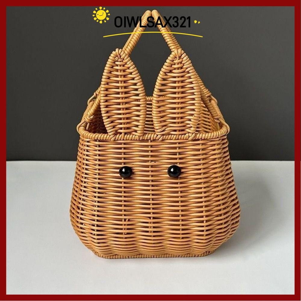 OIWLSAX321 หวายทอมือตะกร้าพกพา, PP Handmade Bunny ตะกร้าสานอีสเตอร์, น่ารักสีน้ําตาลตะกร้าผลไม้ห้องครัว