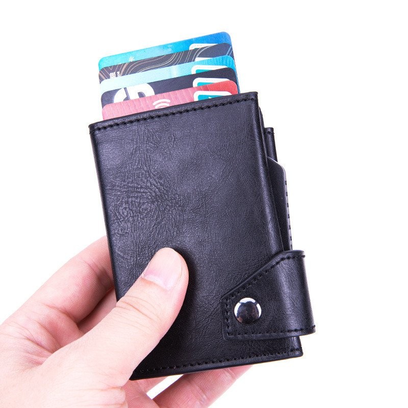 Cross-Border Anti-Theft Swipe Alloy Card Holder pu RFID Wallet Card Holder Card Holder Bank Card Cas