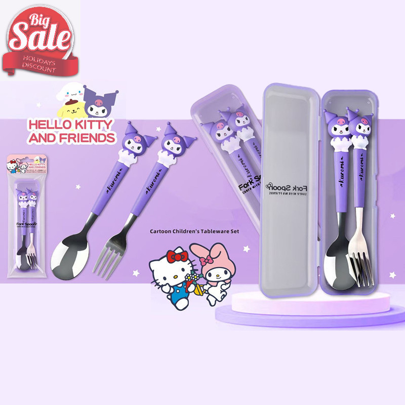 Af 2 ชิ้น Sanrio Cinnamoroll Hello Kitty Kuromi การ์ตูนชุดอาหารเด็กช้อนส้อมช้อนส้อมภาชนะ Feeding Tableware ชุด A