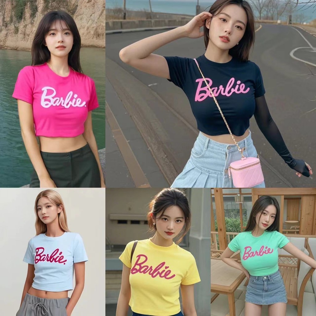 เสื้อครอปบาร์บี้สายเกาหลี งานปัง สไตล์เซ็กซี่ ผ้านิ่ม แฟชั่นสตรี สวมใส่สบาย