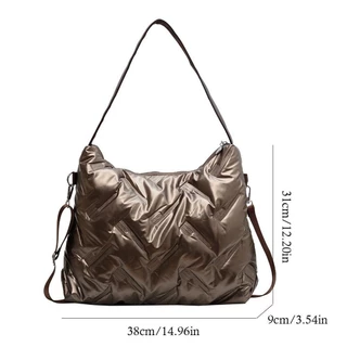 GRANDZY กระเป๋าสะพายข้าง, Quilted Large Capacity Messenger Bag,อเนกประสงค์สีทึบลงผ้าฝ้ายเบาะกระเป๋าถือสําหรับผู้หญิงผู้ชาย