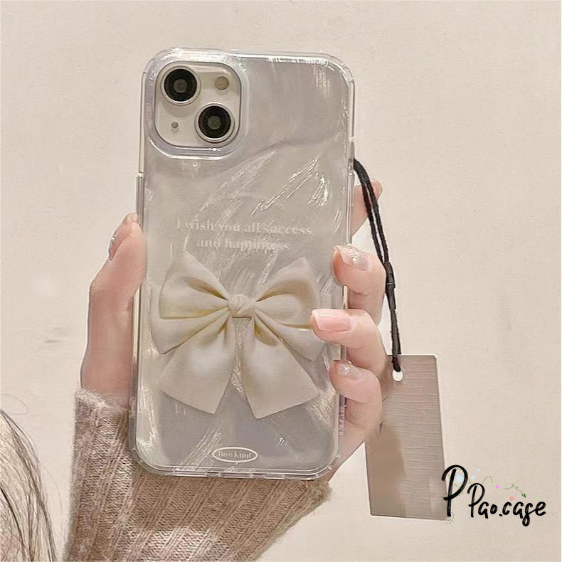 แฟชั่นโบว์ตัวอักษรสีขาวดูเดิลขนนกเส้นด้ายเข้ากันได้กับ iPhone 13 12 15 11 14 Pro Max XR 8 7 15 14 Plus SE X XS Max