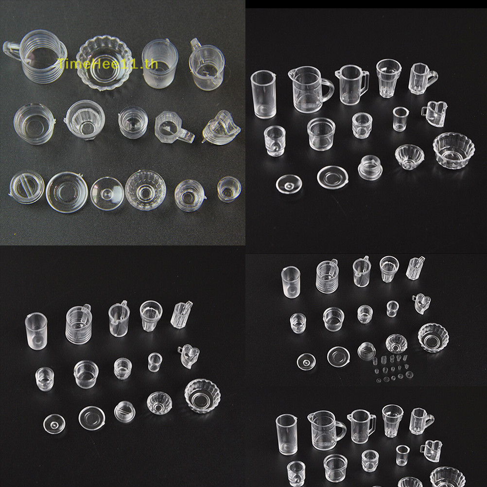 TimeHee 15 ชิ้น/เซ็ตถ้วยเครื่องดื่มโปร่งใสจานบนโต๊ะอาหาร Miniatures TH