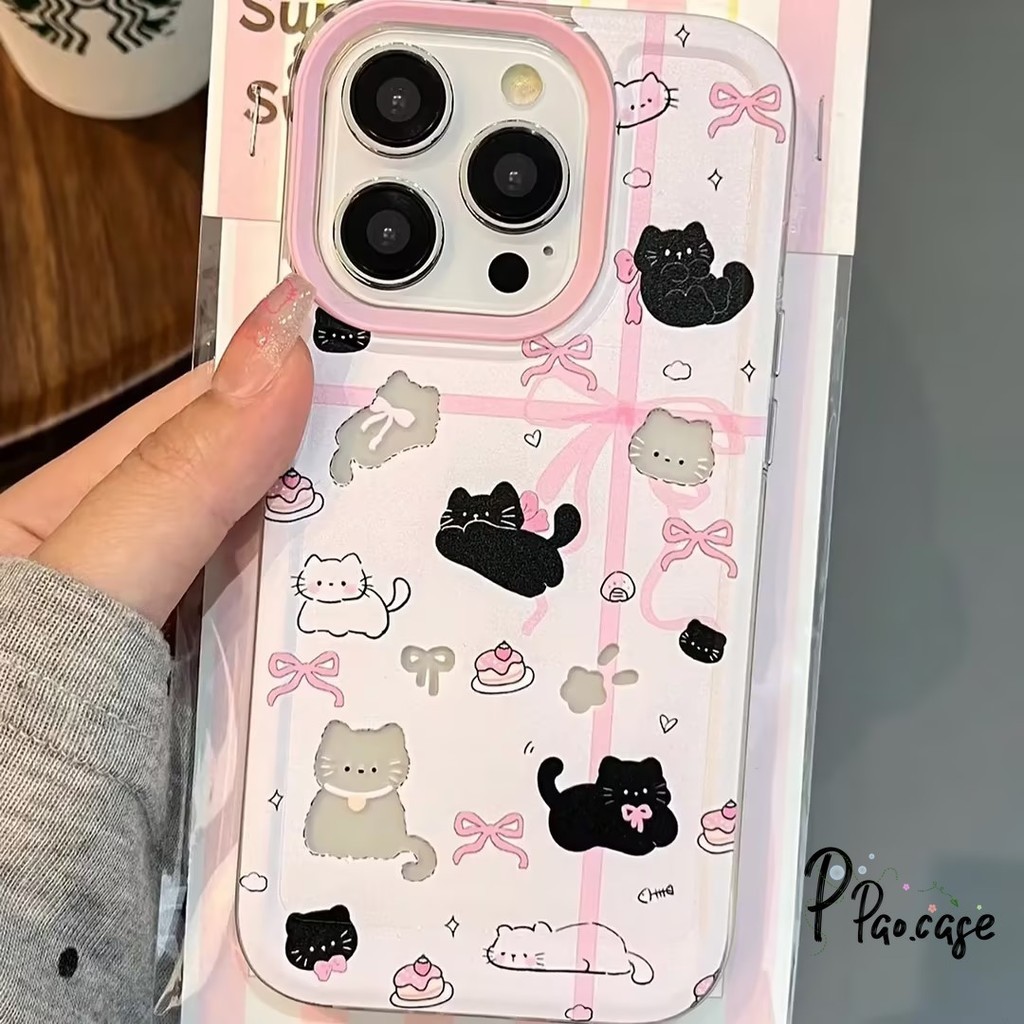 น่ารักเล่นลูกแมวดำเคส ที่เข้ากันได้กับ IPhone 7 13 8 Plus XR 11 15 14 Pro Max XS Max 15 Plus X 14 7 ฝาครอบเปลือกอ่อน