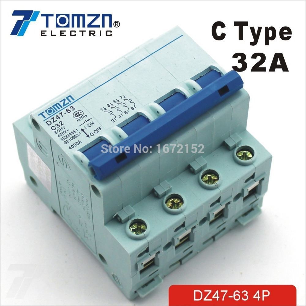 ☆4P 32A 240V/415V Circuit breaker MCB C TYPE 4 Poles