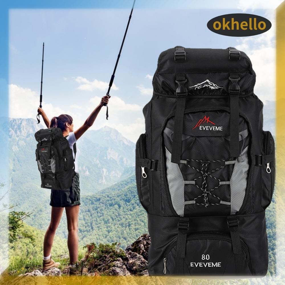 [Okhello.th] กระเป๋าเป้สะพายหลังปีนเขา 80L ความจุขนาดใหญ่ กระเป๋าเป้เดินป่า Unisex อุปกรณ์การเดินทาง