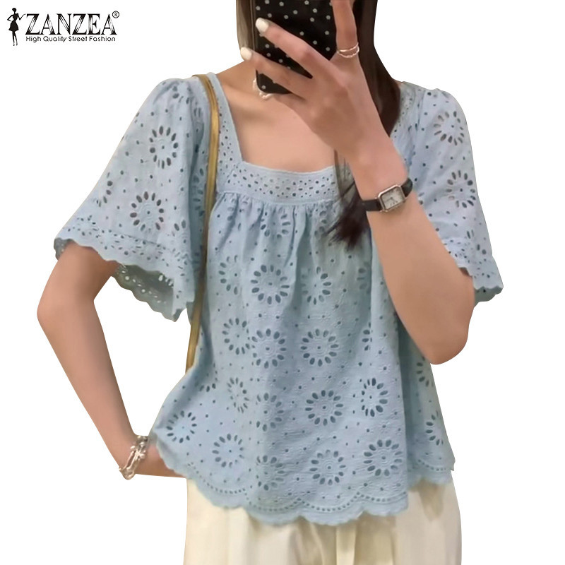 Zanzea เสื้อเบลาส์ลายสก๊อตลําลองสไตล์เกาหลีสําหรับผู้หญิง