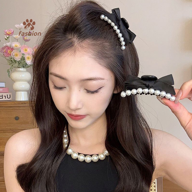 [แฟชั่น] โบว์มุกกิ๊บติดผมขนาดเล็กสาวสีดําผู้ถือผมหางม้าปิ่นปักผมเครื่องประดับผม {TH}
