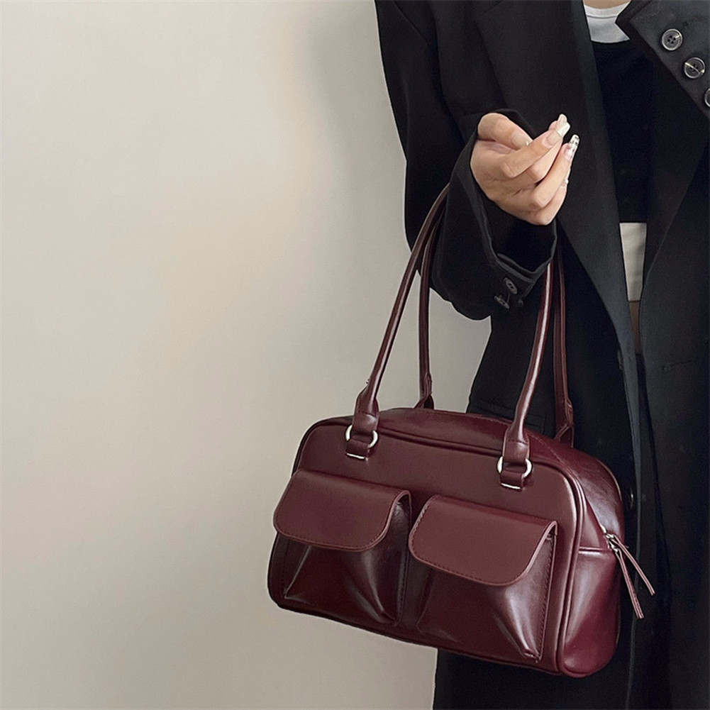 กระเป๋าถือสตรีหนัง Casual Retro Satchel Bag ความจุขนาดใหญ่ Commuting Bag