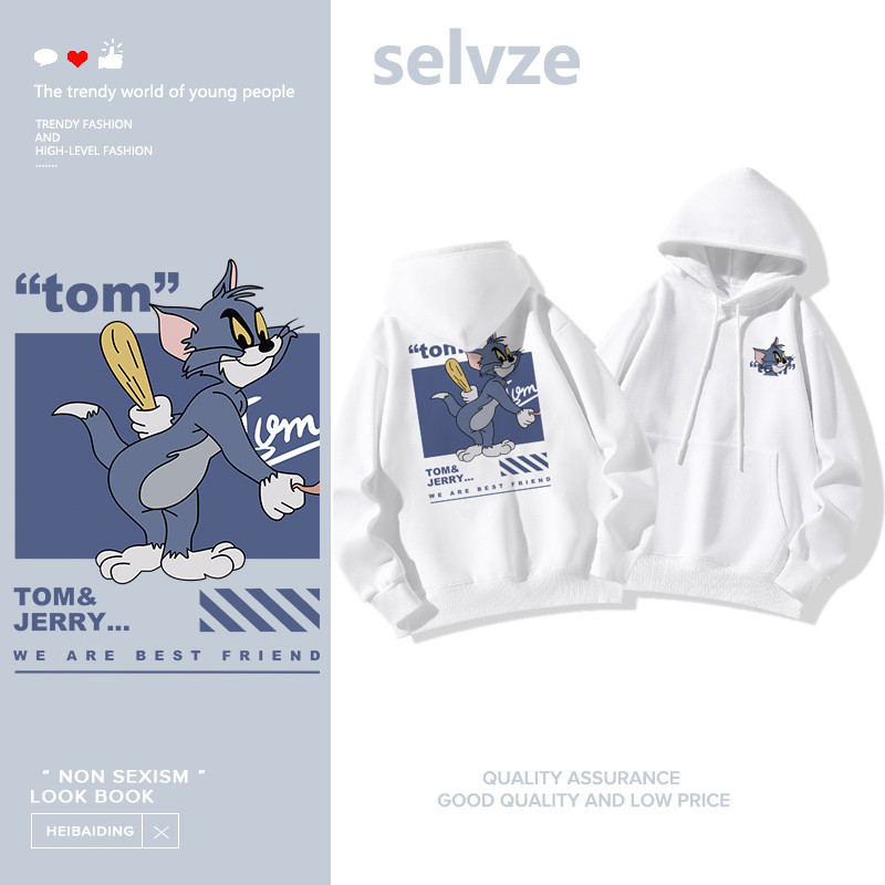 SELVZE（จัดส่งตลอด 24 ชั่วโมง） Printed Hoodies，ตัวการ์ตูนน่ารักพิมพ์บางเสื้อฮู้ด แขนยาว T0196