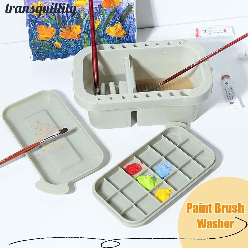 เครื่องซักผ้าแปรงทาสี TRANSQUILLITY, กล่องสีจานสี, อ่างล้างหน้าแปรงพลาสติกทนทาน 16 ที่ใส่แปรง แปรงสะอาดอ่างล้างหน้าสีน้ํา