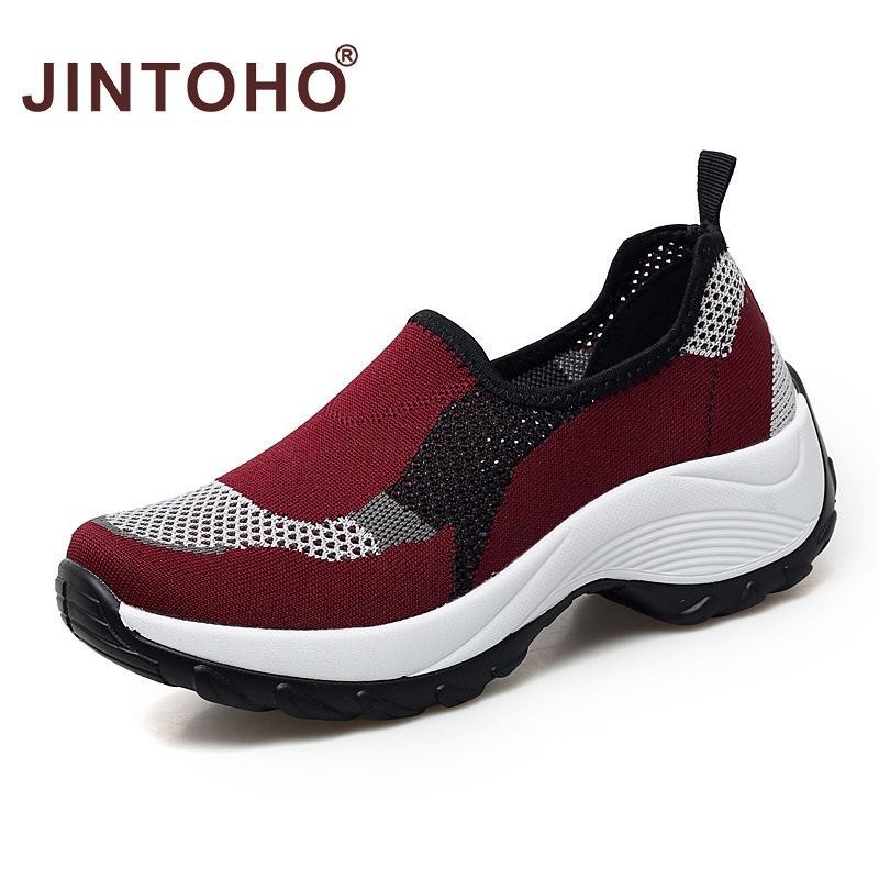 Jintoho รองเท้าแพลตฟอร์มตาข่ายผู้หญิง ใส่สบาย เดินลําลอง Slip-on สําหรับพยาบาลและเดิน