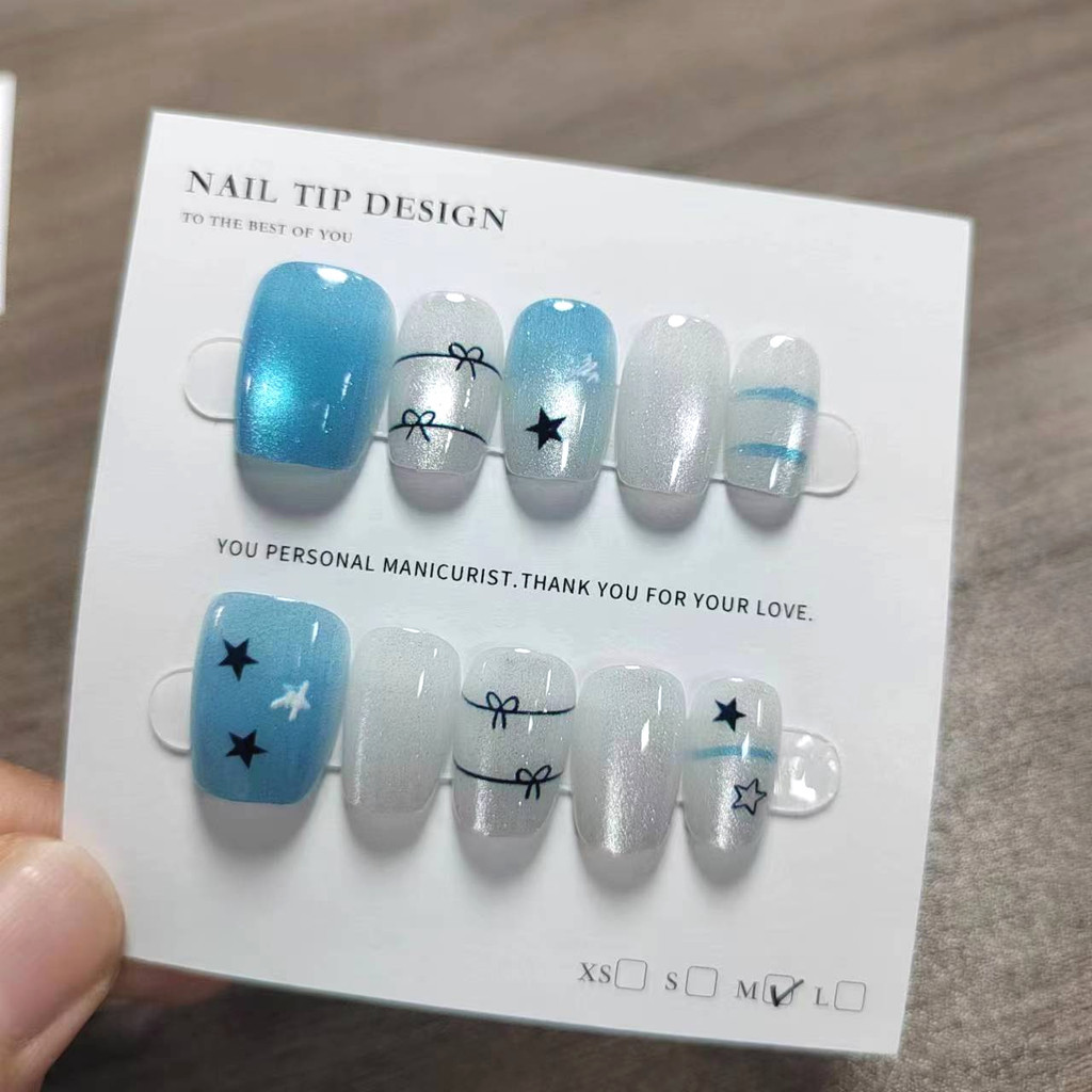 10pcs Cat Eye Handmade กดเล็บเล็บปลอมสติกเกอร์กาว M218