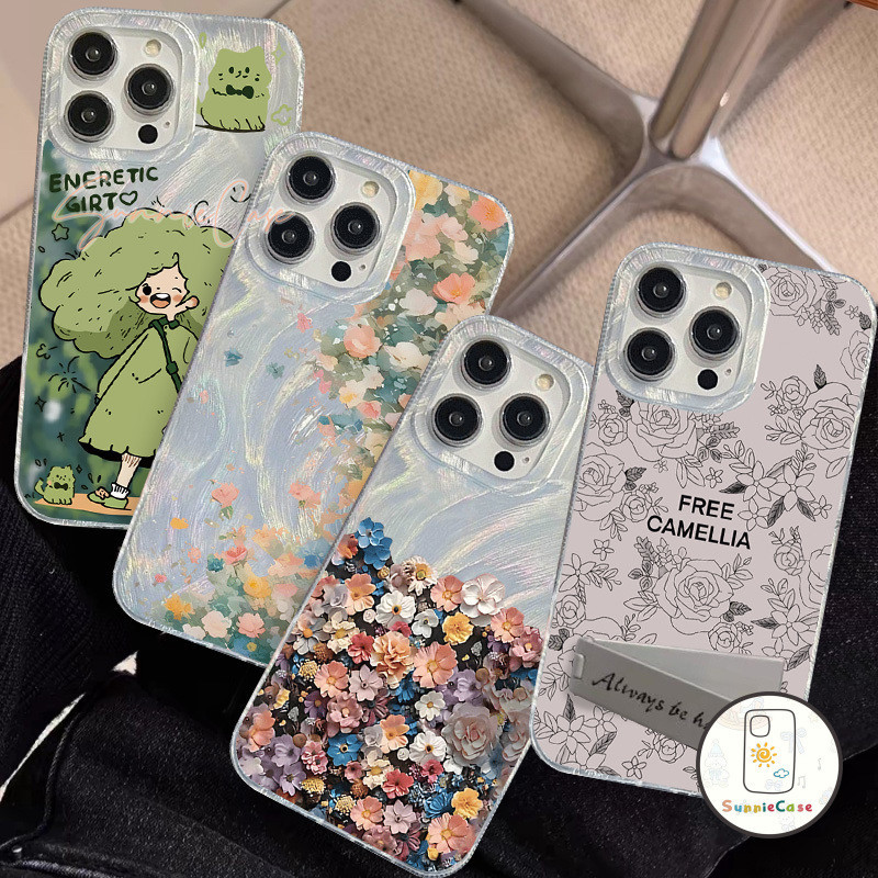 สาวน่ารักดอกไม้หวาน การ์ตูนดูเดิล เคสไอโฟน IPhone 11 7Plus 15 12 14 13 Pro Max XS X XR MAX 14 8 7 15 Plus SE 2020