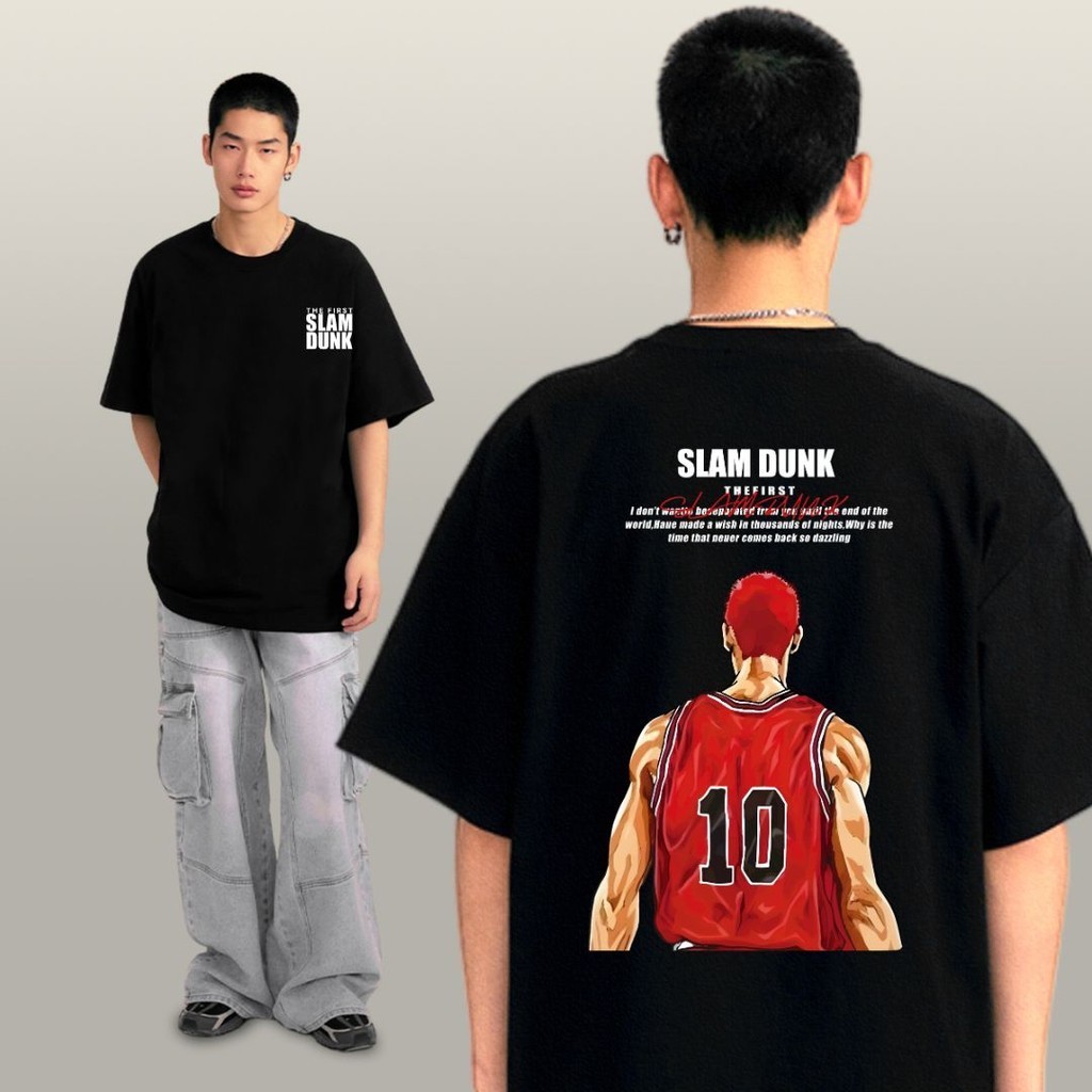 TeeTwoOne อเมริกัน สไตล์สตรีท เสื้อยืดโอเวอร์ไซส์"SLAM DUNK" ผ้าฝ้ายแท้ ยับยาก เสื้อยืดผ้าฝ้ายแท้ unisex