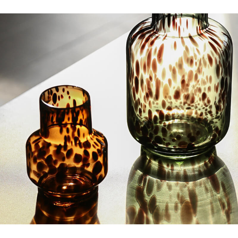 แจกันแก้ว แจกันแก้วลายเสือดาวสีเหลืองอำพันวินเทจ ห้องนั่งเล่นในบ้าน ตกแต่งสำนักงาน ภาชนะใส่ดอกไม้ไฮโดรโปนิกส์ ภาชนะใส่ดอกไม้ดอกไม้แห้ง เคลือบสี แจกันแก้ว