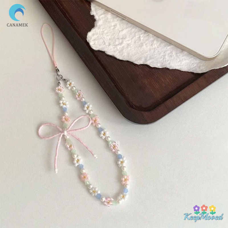 KeepMoved น่ารัก Bowknot ลูกปัดโทรศัพท์ Lanyard ความเรียบง่ายโทรศัพท์สั้นสายคล้องหูฟังกระเป๋าเป้สะพายหลังตกแต่งจี้อุปกรณ์เสริมใหม่