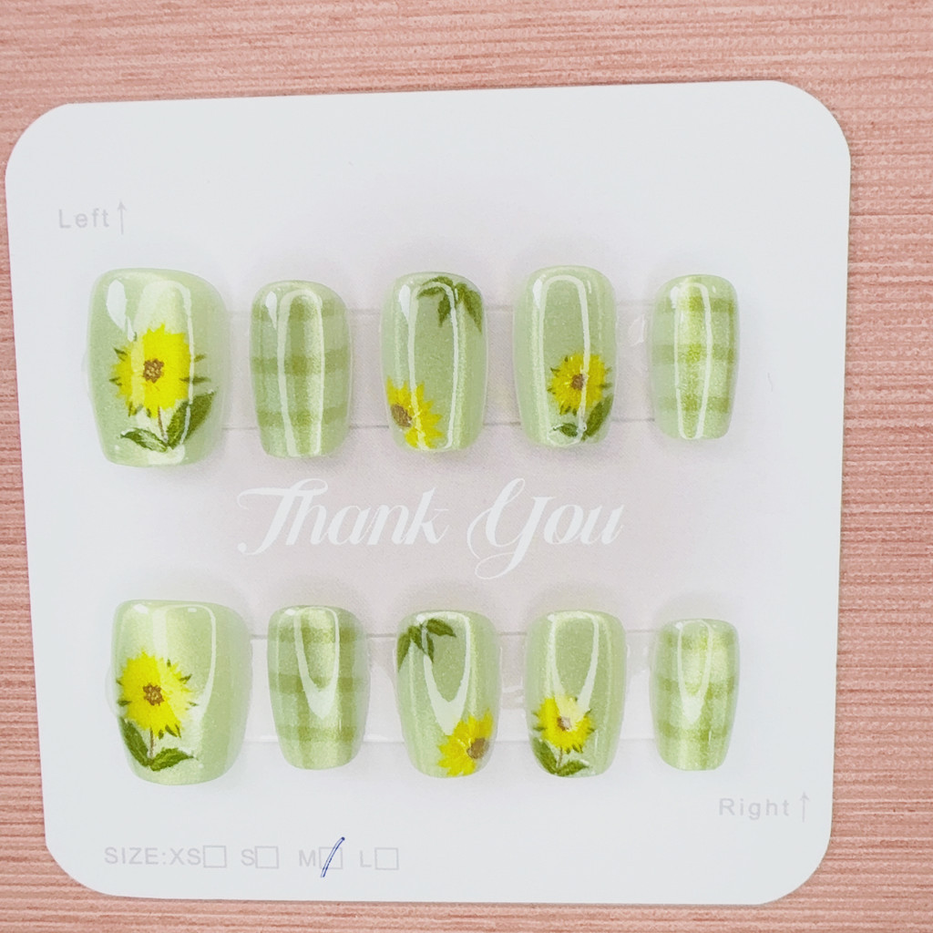 Cat Eye Handmade กดบนเล็บ 10 ชิ้นเล็บปลอมพร้อมสติกเกอร์กาว T042