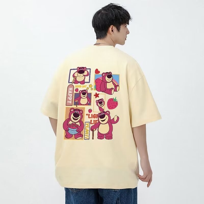 ผ้าฝ้ายแท้ฤดูร้อน 2024 Street Wear ผ้าไหมน้ําแข็งสไตล์ฮ่องกงเสื้อยืดครึ่งแขนหลวมผู้ชาย