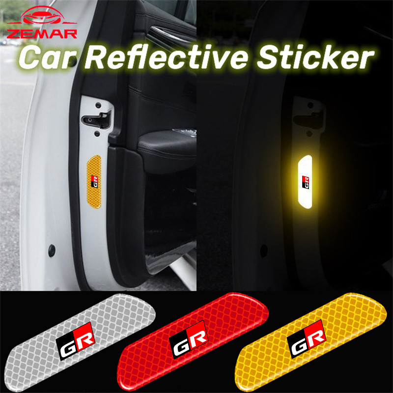 4พีซี Toyota GR สติกเกอร์เรืองแสง คําเตือนความปลอดภัยในรถยนต์ แบบสากล เทปเปิด สะท้อนแสงสูง for Toyota Prius Fortuner Corolla Cross CHR Camry Wish Vios Veloz Estima Sienta Yaris Ativ Altis Hilux Revo bZ4X Hiace
