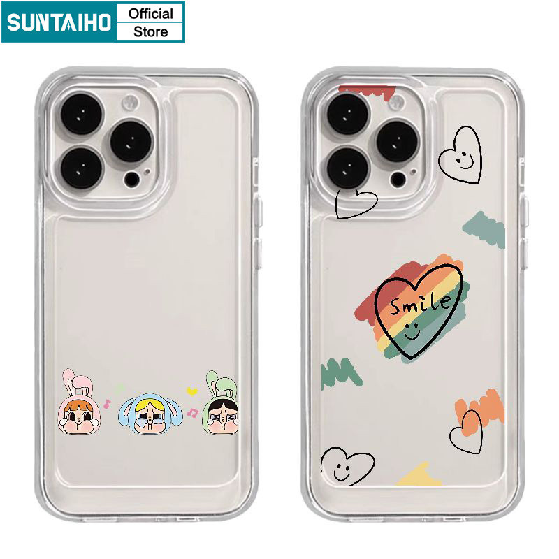 Suntaiho เคสไอโฟน ตลกน่ารักปลอกสาวการ์ตูนรูปแบบรักเคสโทรศัพท์สําหรับ Iphone 15 14 12 13 11 Pro Max IP 7 8 Plus Iphon X Xs XR Xs Max TPU Soft Premium กันกระแทกปกหลัง