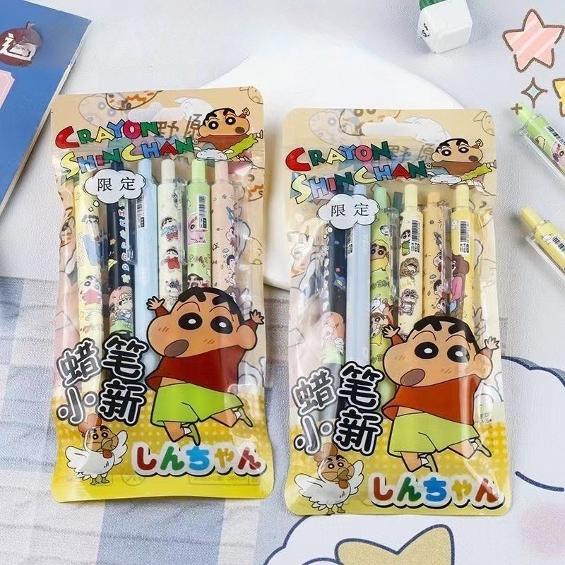 6 ชิ้น/เซ็ต Crayon Shin-chan 0.5 มม.ปากกาเจลชุดน่ารัก Kawaii กดปากกาเจลการ์ตูนนักเรียนเครื่องเขียนอุปกรณ์ของขวัญ