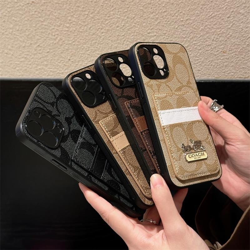 Coach หนังเคสโทรศัพท์สําหรับ iPhone 15 14 13 12 11 Pro Max 15Plus 14 Plus XS Max XR 7 8 Plus Dual Slot Cover สําหรับผู้หญิงแฟชั่น