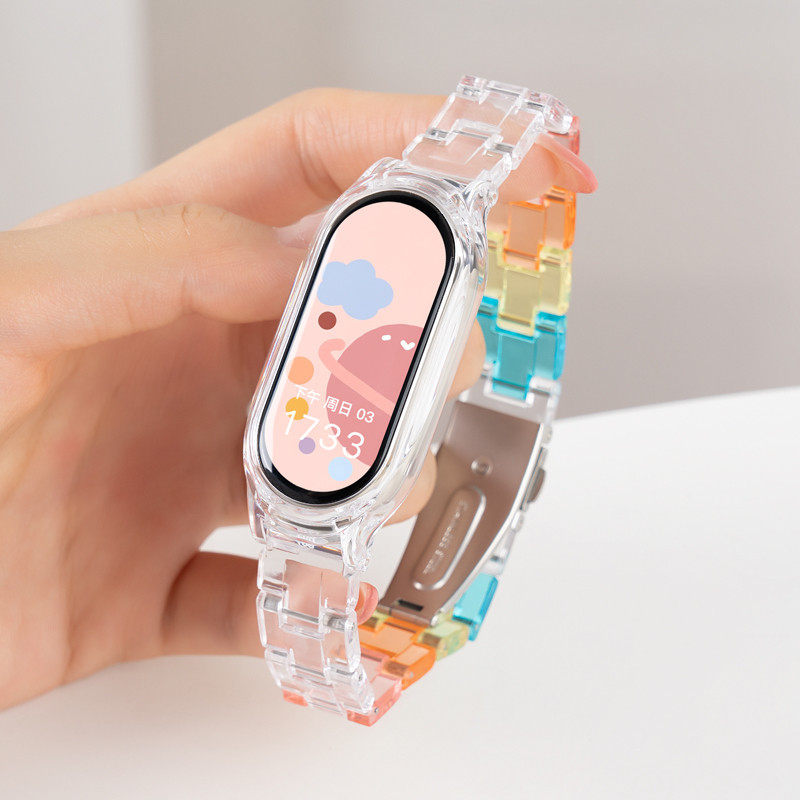 Candy สีเรซิ่นสําหรับ For Xiaomi Mi Band 10 9 8 7 6 5 4 3 สายรัดข้อมือสําหรับ for Miband 10/9/8/7/6/5/4/3 โปร่งใสเปลี่ยน Band Cover