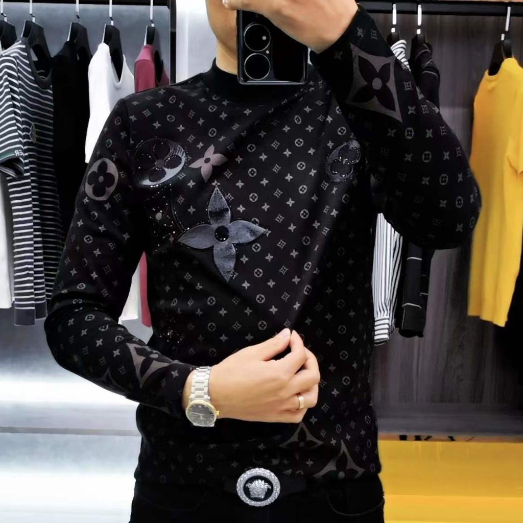 แฟชั่นส่วนบุคคลเสื้อ bottoming แสงหรูหราแขนยาวเสื้อยืดอินเทรนด์เกรซที่มีคุณภาพสูงหล่อผู้ชายด้านบน