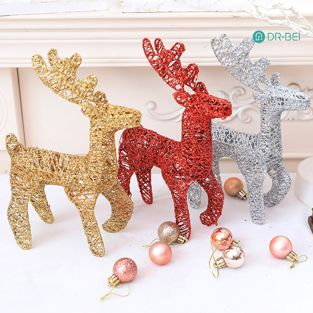 Dr.bei Flagship Store คริสต์มาส Reindeer เครื่องประดับลวดเหล็กกวางตกแต่งลานกลางแจ้งยืน Fawn รูปปั้นสําหรับเทศกาลตกแต่งวันหยุดการถ่ายภาพ Prop