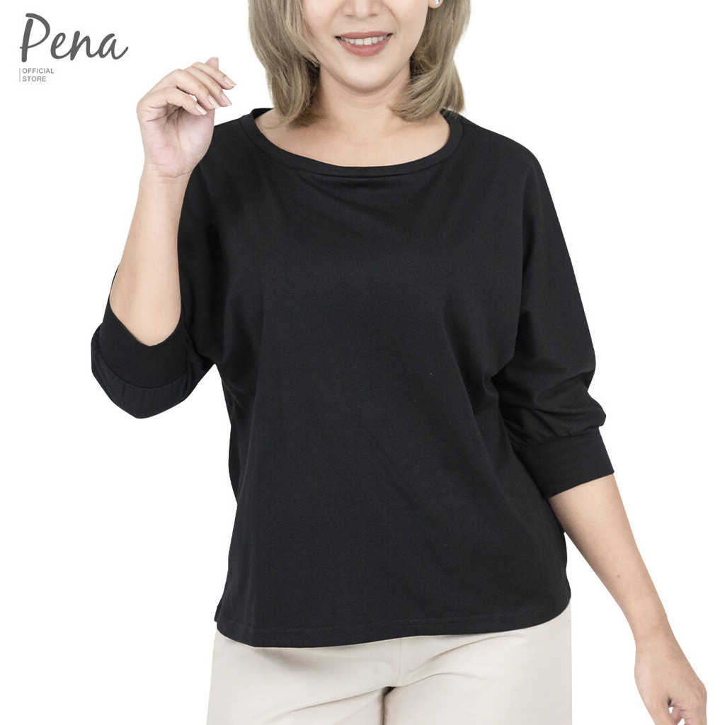 Pena house เสื้อยืดคอกลม แขนสามส่วน สีพื้น รุ่น PSTL072301