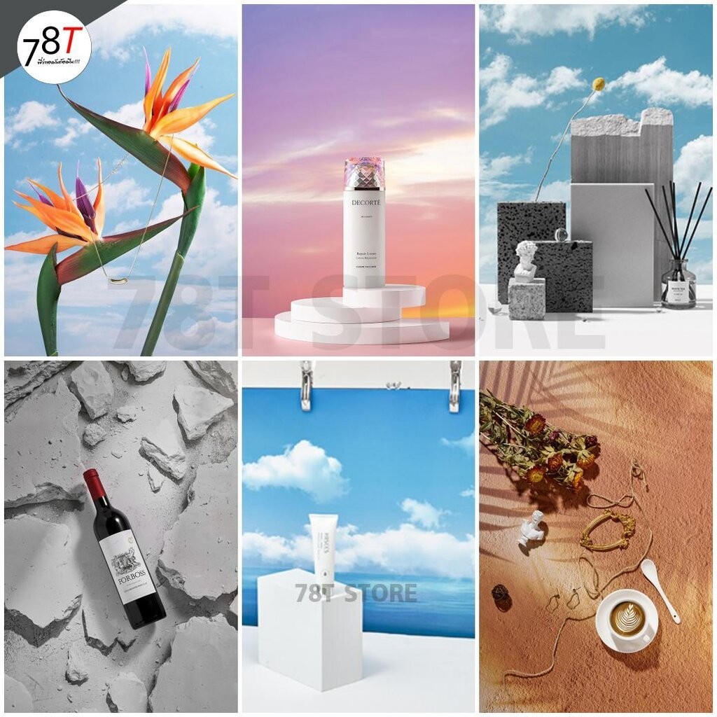ฉากถ่ายรูปสินค้า 3มิติ ลายท้องฟ้า คลื่นน้ำ แสงเงา ใบไม้ โบเก้ ถ่ายรูปสวยสินค้าสวยมาก 2in1 87x57 cm (พร้อมส่ง)