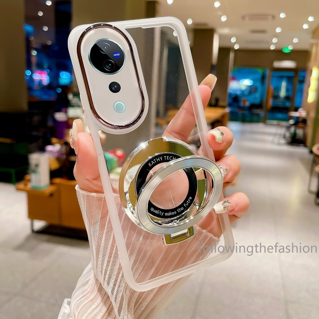 ที่วางแหวนขาตั้งปลอกแม่เหล็กสําหรับvivo V40 Pro 5G V40pro V 40 2024 กล้องเลนส์ป้องกันSoft TPUโปร่งใสขอบแฟชั่นเคสโทรศัพท์กันกระแทกฝาหลัง