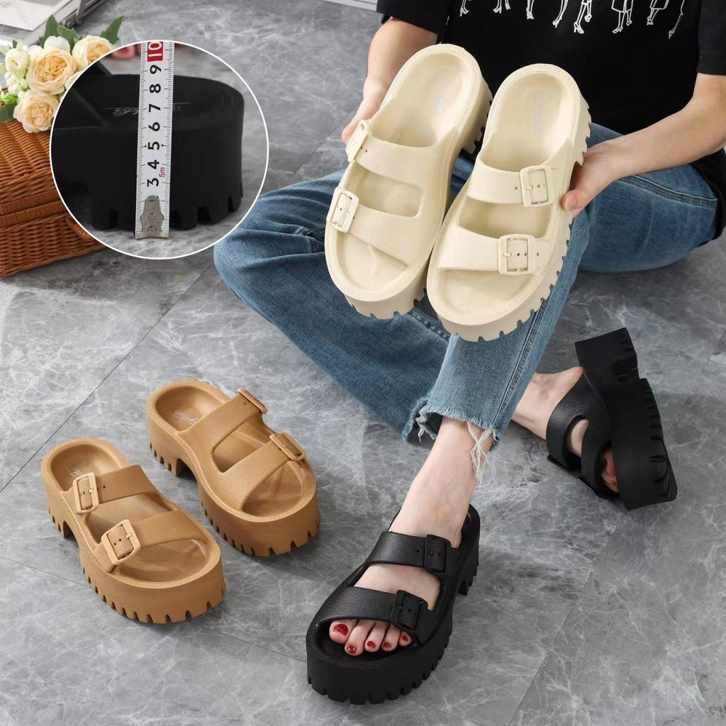 Nice 2 feet u พร้อมส่งในไทย 232 รองเท้าแตะเสริมส้น6ซม สไตล์เกาหลี สายคาด2เส้น สามารถปรับได้ รองเท้าแ