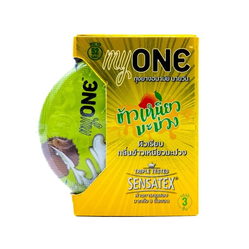 3 ชิ้น ถุงยางอนามัย myONE ขนาด 52 มม. (EXP. 10.2028)