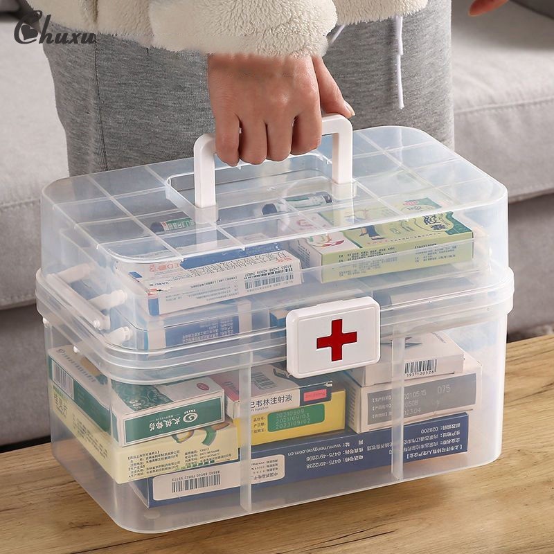 CX Medical Box Home ความจุขนาดใหญ่ Medical First Aid Kit แบบพกพา Medical โปร่งใส Multilayer กล่อง Ho