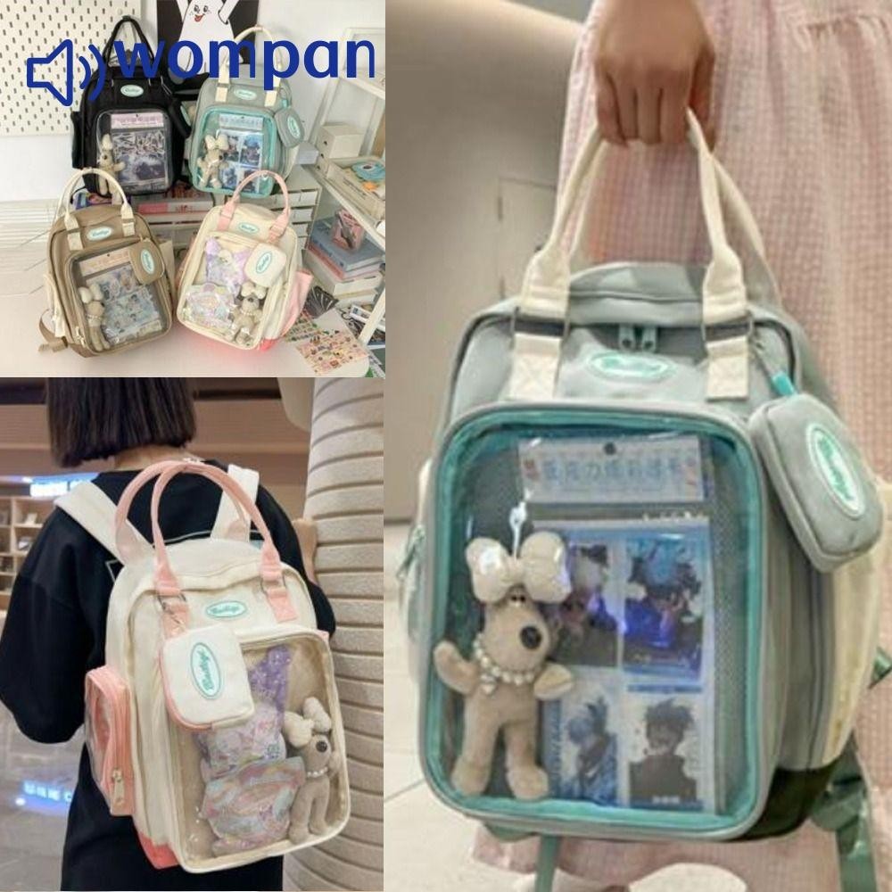 Wompan กระเป๋าเป้สะพายหลัง,พร้อมกระเป๋าใส่เหรียญความจุขนาดใหญ่กระเป๋าถือโปร่งใส,การออกแบบไนลอน PVC กระเป๋าสะพายแบบใช้ซ้ําได้ผู้หญิง