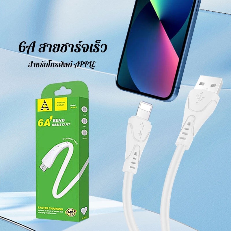 สายชาต สายชาร์จแบบถัก 6A ชาร์จเร็วถ่ายโอนข้อมูลได้ ความยาว 1เมตร Cables สายชาร์จ USB(476)<br/>