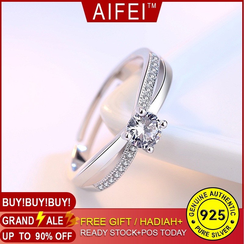 AIFEIเงิน925ต้นฉบับสไตล์เกาหลีสไตล์แหวนสตรีเปิดเพชรข้าม H Ipster แหวนบุคลิกภาพเครื่องประดับเครื่องประดับสตรีปรับ -S1