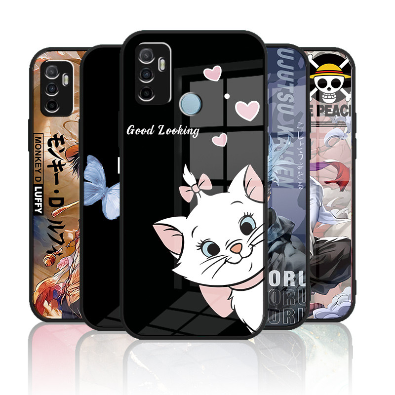 เคสกระจก OPPO A53 2020 / A32 2020 เคสกระจกนิรภัยฮาร์ดฝาหลังขอบซิลิคอนอ่อน